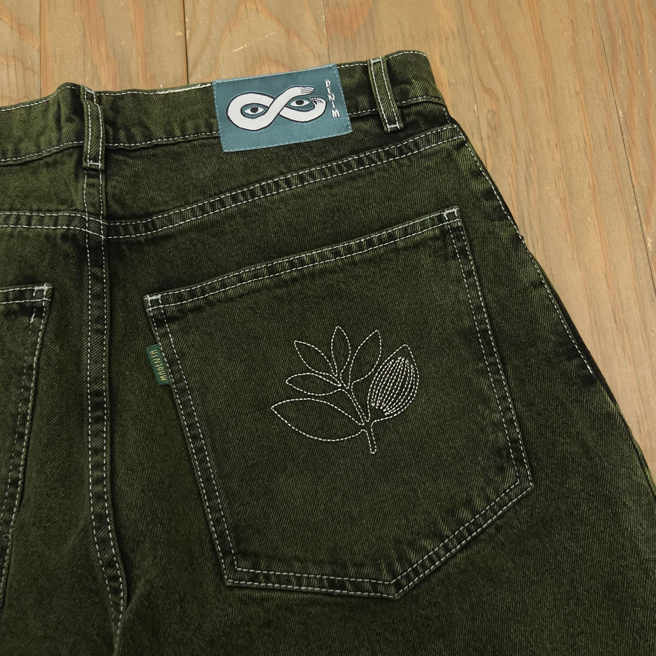 MAGENTA OG DENIM LONG SHORTS DYED GREEN DENIM